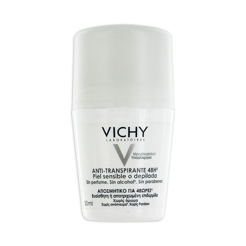 Desodorante roll con antitranspirante 48 horas, sin perfume ni alcohol ni parabenos VICHY 50 ml.