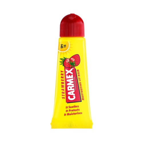 CARMEX Bálsamo labial hidratante con FPS 15 y sabor a fresa.