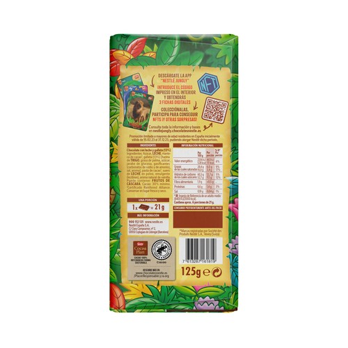 NESTLÉ Jungly Chocolate con leche y crujiente galleta 125 g.