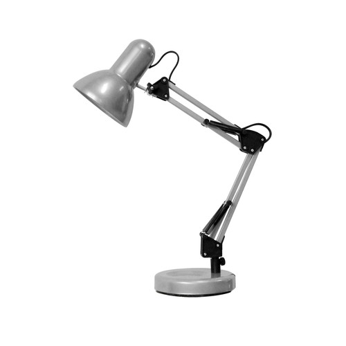 Flexo modelo Arquitec color plata con tres puntos de articulación para escritorio, casquillo E27 (grueso) y máximo 40W, bombilla no incluida, LUMSEVI.