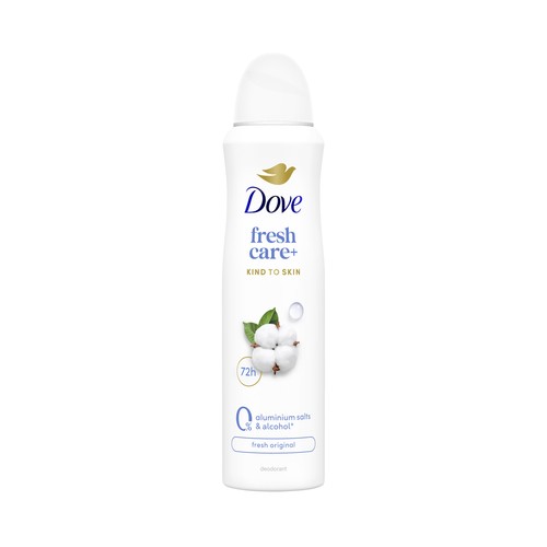 DOVE Fresh care+ Desodorante en spray para mujer sin alcohol ni sales de alumino 150 ml.