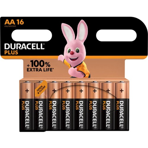 Pack de 16 pilas AA, DURACELL plus power boost.