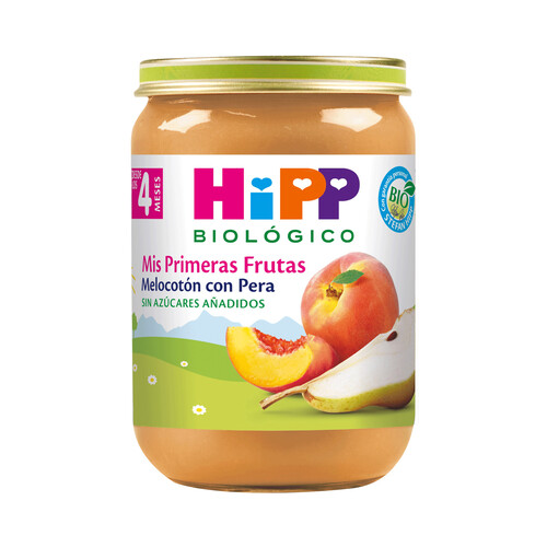 HIPP Biológico Tarrito de frutas ecológicas (melocotón y pera), sin azúcares añadidos, a partir de 4 meses 190 g.