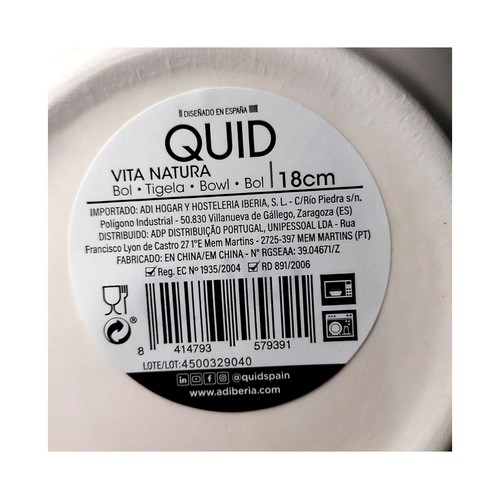 Bol 18cm gres, color gris, modelo Vita. QUID