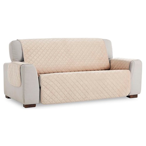 Cubresofa acolchado antimanchas y antideslizante, 2 plazas, lino, color beige, BELMARTI.