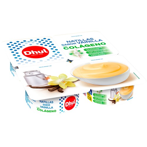 DHUL Natillas sabor vainilla con colágeno y sin azúcares añadidos 4 x 125 g.
