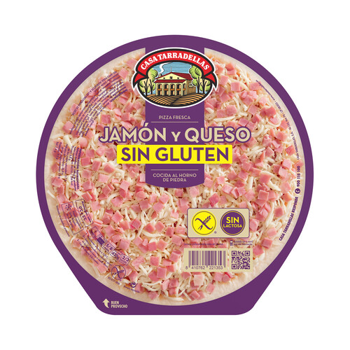 Pizza fresca de jamón y queso, elaborada sin gluten y sin lactosa CASA TARRADELLAS 420 g.