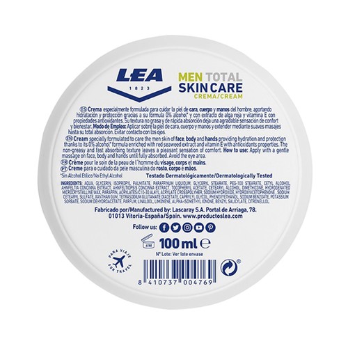 LEA Crema hidratante para cara, cuerpo y manos LEA Men total 100 ml.