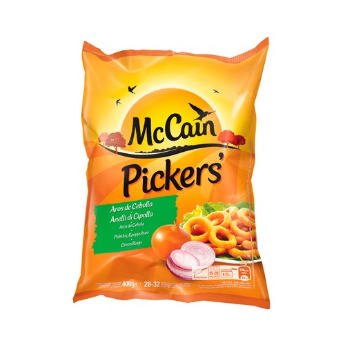 McCAIN Aros de cebolla rebozados, empanados, prefritos y ultracongelados 350 g.