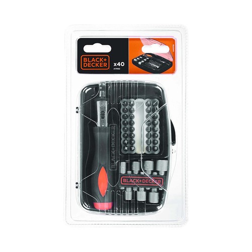 Set de 40 piezas para atornillar con atornillador de carraca, BLACK + DECKER A7062.