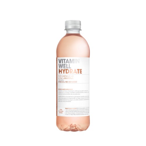 VITAMIN WELL Bebida sin gas sabor fresa y ruibarbo con vitamina C y D, cinc y biotina 50 cl.