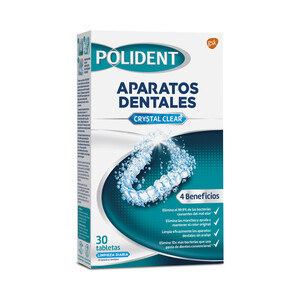 POLIDENT Pastillas limpiadoras diarias de prótesis dentales POLIDENT Crystal clear 30 uds.