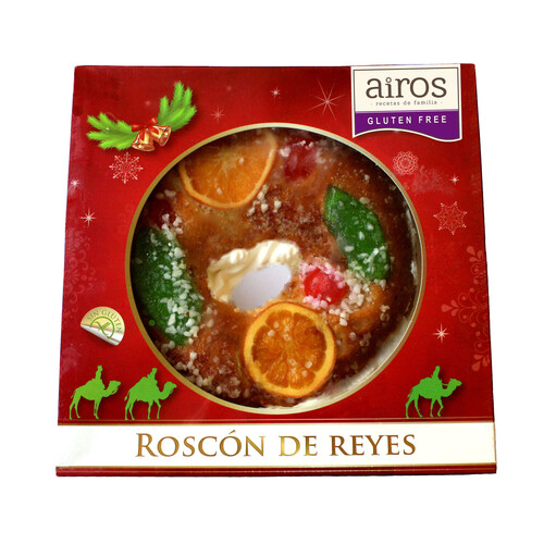 Roscón de Reyes relleno de nata, sin gluten, AIROS, 500g.