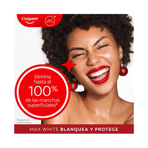 COLGATE Max white Pasta de dientes, acción blanqueante y protectora, sabor a menta 75 ml.