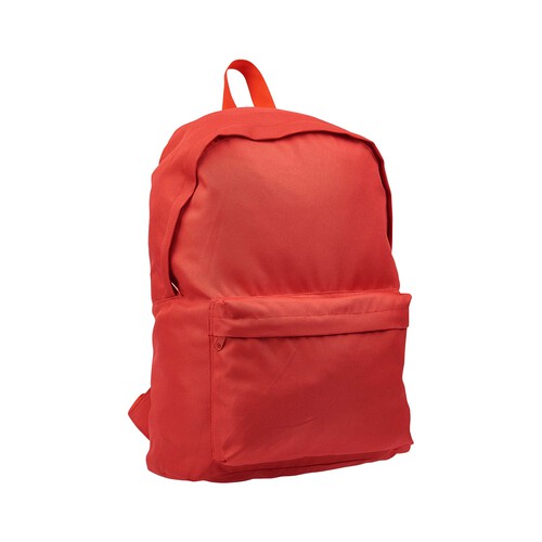 Mochila juvenil roja básica con 1 compartimento y bolsillo inferior, 24 litros PRODUDUCTO ECONÓMICO ALCAMPO, 31x42x3cm.