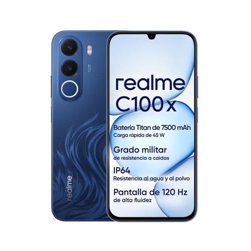 Smartphone REALME C100X, 4G, pantalla LCD, 6,8" (17,27cm), 256GB + 4GB RAM, color azul