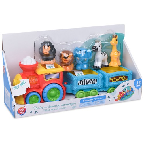Tren con Animales Salvajes y sonidos, ayuda al desarrollo sensorial y destrezas +12 Meses ONE, TWO FUN Baby