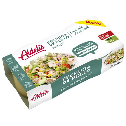 ALDELÍS Pechuga de pollo, conserva en aceite de girasol 2 uds.x 80 g.