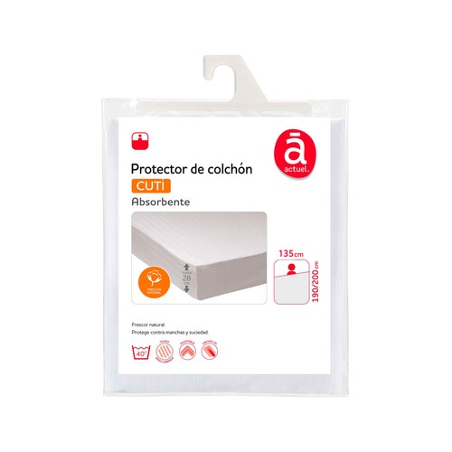 Protector colchón 135X190/200cm hasta 28cm de altura, Cuti, 70% algodón 30% poliester. ACTUEL