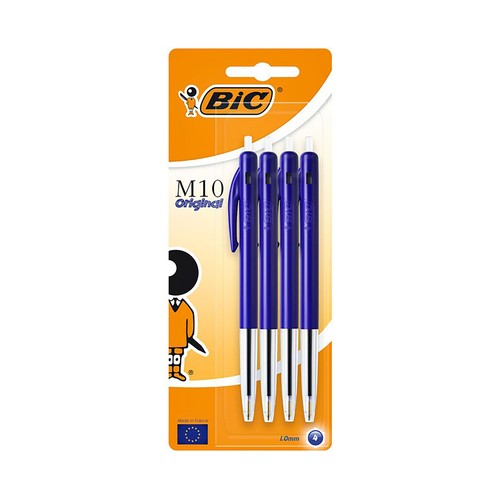 Set bolígrafos 4 unidades, retráctiles, modelo M10 azul. BIC