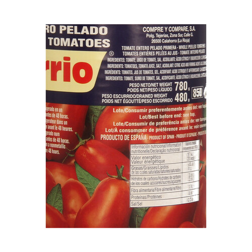 CELORRIO Tomate entero pelado 480 g.