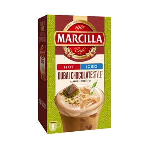 MARCILLA Café Soluble Mix Cappuccino Dubai Chocolate Style, sabor pistacho y chocolate - 8 sobres de 15 g.