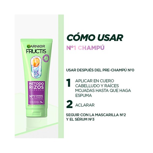 FRUCTIS Método rizos de Garnier Champú hidratante y anti-encrespamiento para cabellos rizados 200 ml.