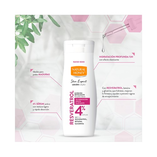 NATURAL HONEY Skin expert resveratrol Loción corporal nutritiva y revitalizante, para pieles maduras 330 ml.