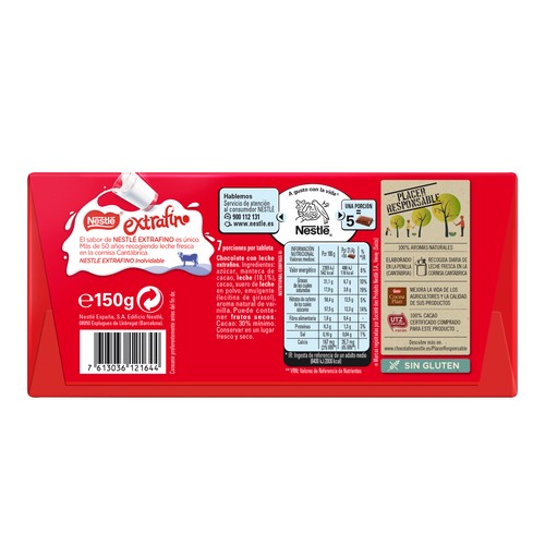 NESTLÉ Extrafino Chocolate con leche 150 g.