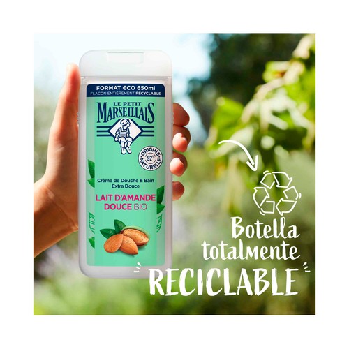 LE PETIT MARSEILIAIS Gel para baño o ducha extra suave con leche de almendras dulces bio, para pieles sensibles 650 ml.