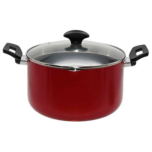 Olla aluminio de 24cm, con tapa, apto para vitro, color rojo, ACTUEL.