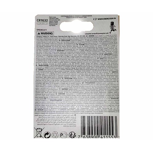 Pila de botón de litio CR1632, 3V, ENERGIZER.