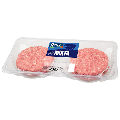 Bandeja de burger meat mixta (vacuno - cerdo), elaboradas sin gluten ni lactosa ROLER 4 x 80 g.