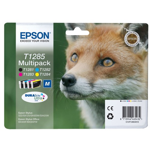 Pack de 4 cartuchos de tinta EPSON T1285 negro, cian, magenta y amarillo.