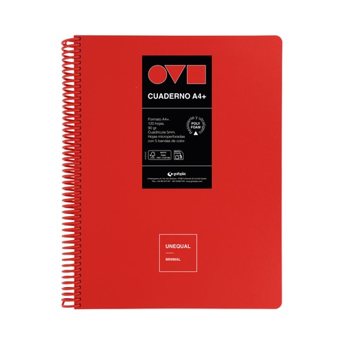 Cuaderno A4 120 hojas 90 gr 5x5 5 bandas Unequal Minimal surtido. GRAFOPLÁS