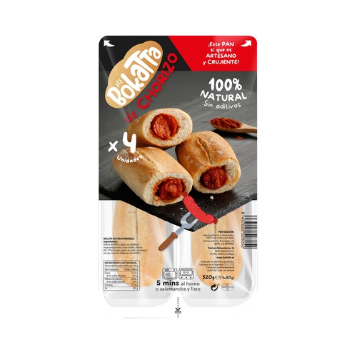 BOKATTA Bocadillo "preñao" de chorizo, listo para calentar y comer BOKATTA 4 x 80 g