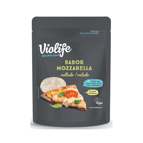 VIOLIFE Rallado vegano con aceite de coco y vitamina B12 con sabor a Mozzarella VIOLIFE 200 g.