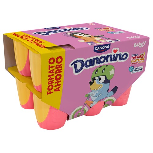 DANONINO de Danone Petit suisse con sabor a fresa y plátano 12 x 50 g.