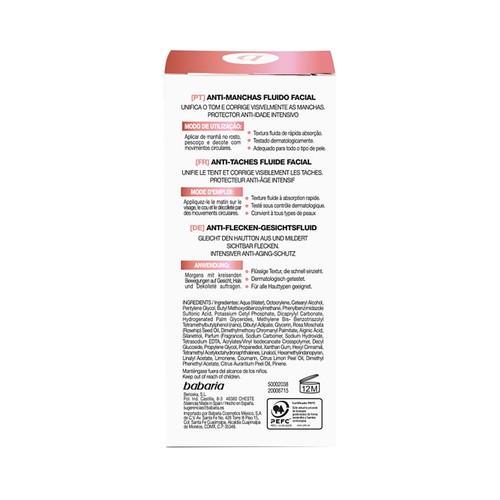 BABARIA Effect Fluido facial antimanchas con protector antiedad intensivo y FPS 20 40 ml.