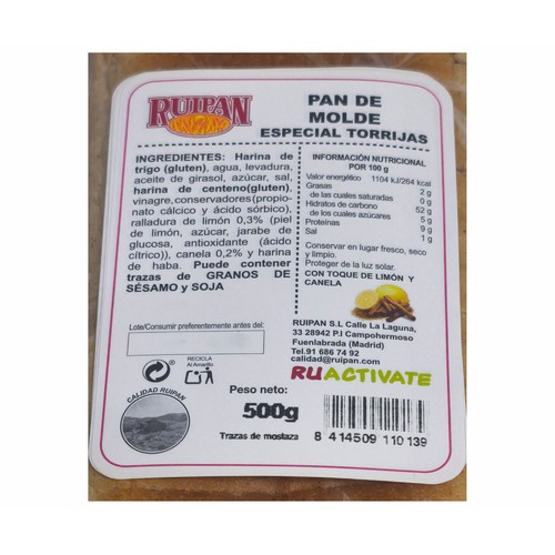 RUIPAN Pan de molde especial torrijas 500 gr.