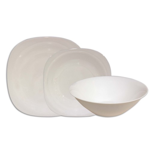 Vajilla 19 piezas de vidrio Opal blanco con forma cuadrada y bordes redondeados, Carine LUMINARC.
