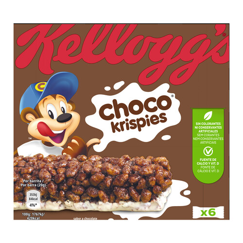 KELLOGG'S Barritas de cereales con chocolate KELLOGG´S CHOCO KRISPIE´S 6 uds. x 20 g.