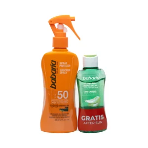 BABARIA Spray protector solar FPS 50 (200 ml) y bálsamo after sun (100 ml).
