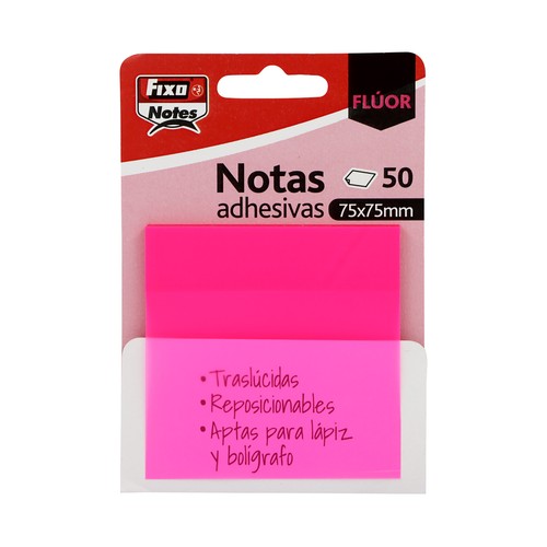 Notas adhesivas traslúcidas FixoNotes color rosa.