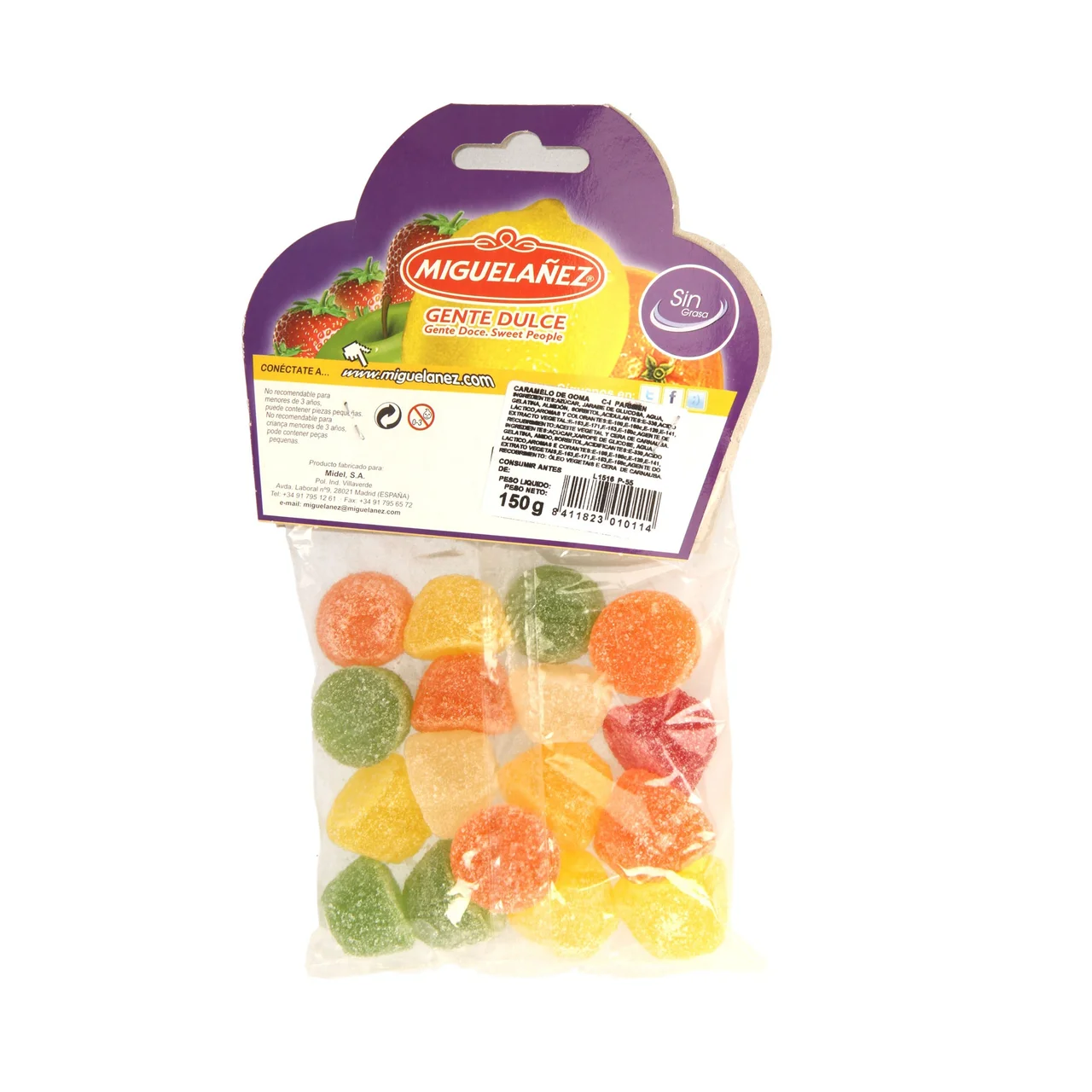 Caramelos de goma de colores con sabor a frutas (sin grasa) 150 gr.