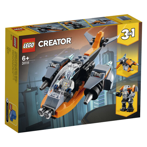 Juego de construcción 3 en 1 Ciberdrón con 113 piezas convertible en cibermeca o cibermoto, LEGO Creator 31111.