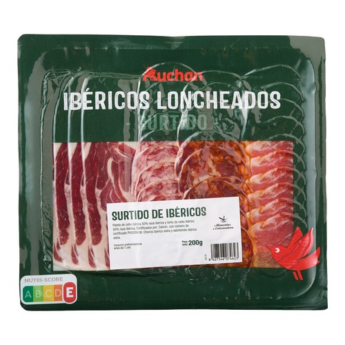 AUCHAN Tabla de embutidos ibéricos elaborados en Extremadura 200 g. Producto Alcampo