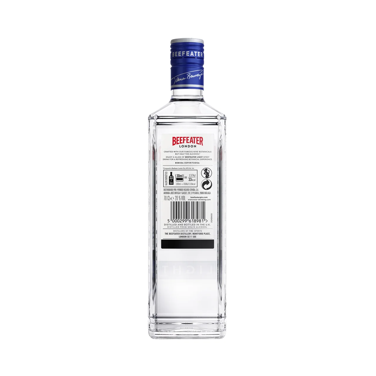 Light Ginebra inglesa tipo London dry gin con sólo 20º, 70 cl.