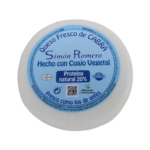 SIMÓN ROMERO Queso fresco de cabra con cuajo vegetal SIMÓN ROMERO 375 g.