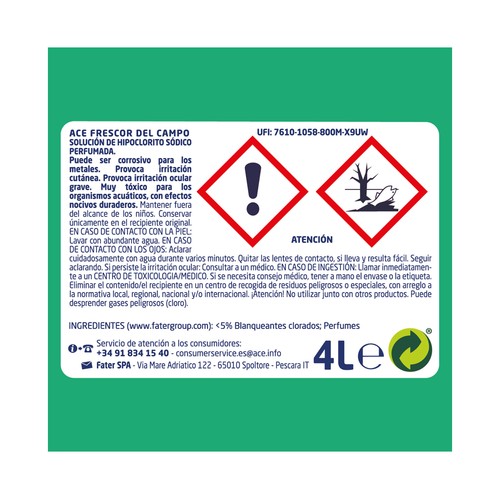 ACE Lejía perfumada frescor de campo 4 l